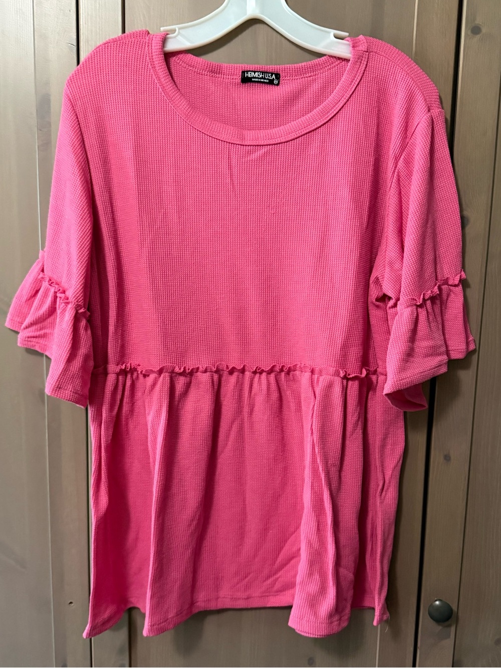 HEIMISH USA Bright Pink Ruffle Sleeve Peplum Tunic